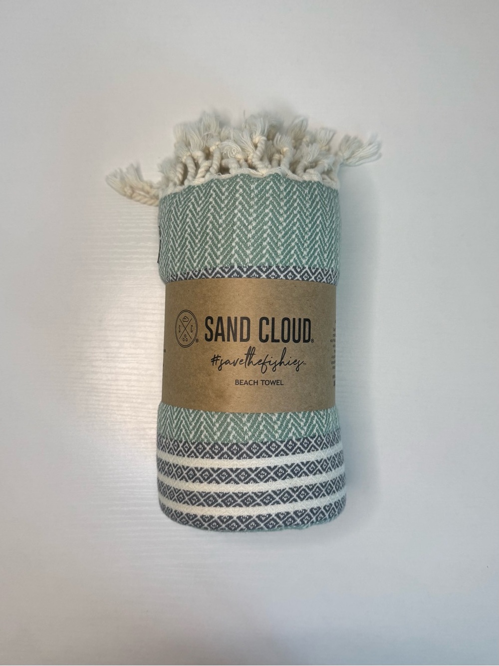 Sand Cloud Turkish Beach Towel Organic Cotton Aqua Gray Fringe 37x67 New